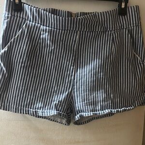 AKIRA High Waist Blue and White Striped Shorts